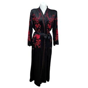 Cabernet Satin Robe M Embroidered Red Black